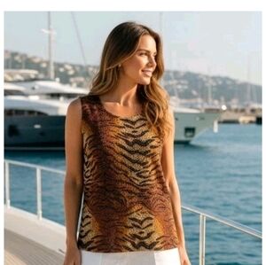 Vintage Y2K Maggie Sweet Tiger print blouse, sleeveless 2X metallic in stripes